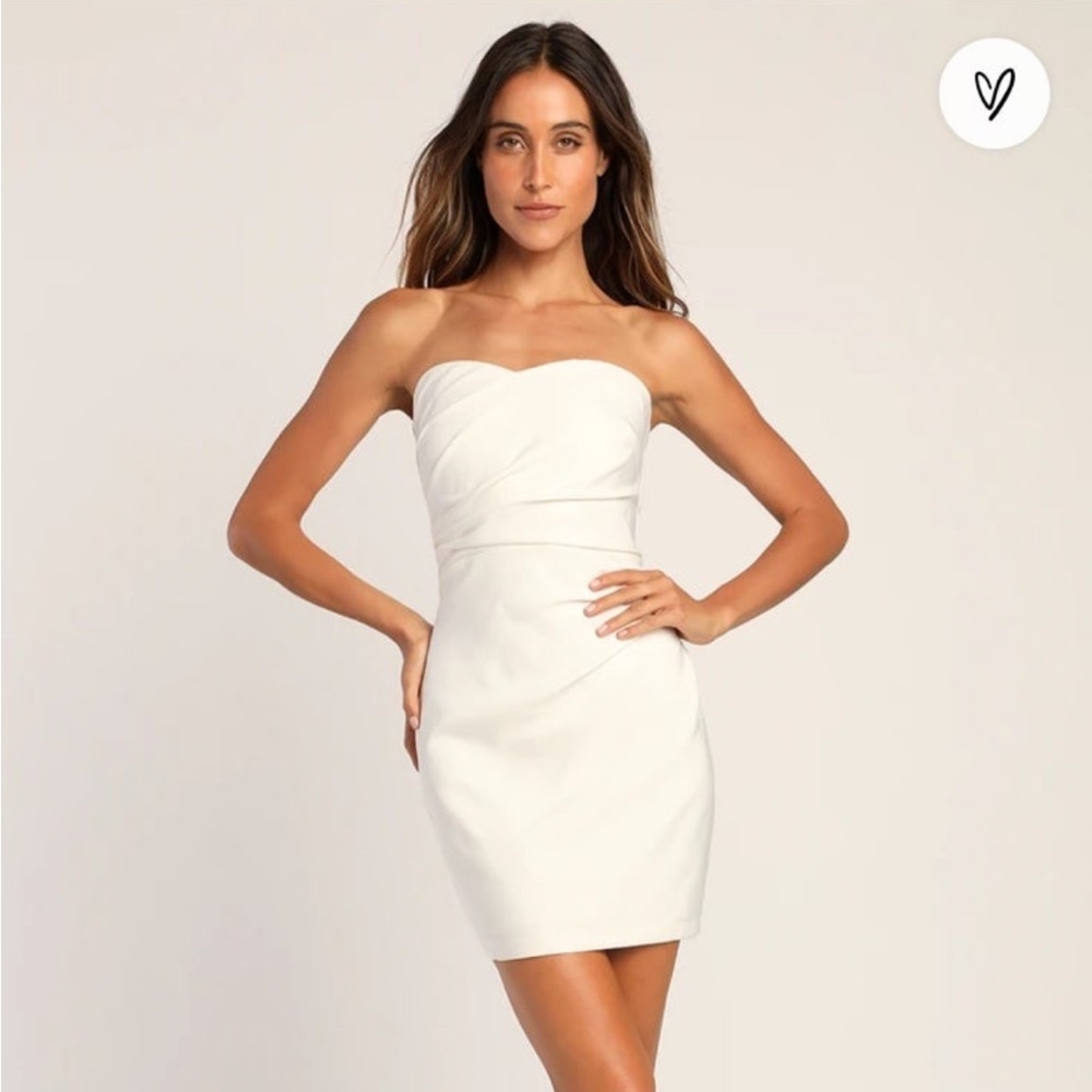 Festive Occasion White Ruched Strapless Bodycon Mini Dress